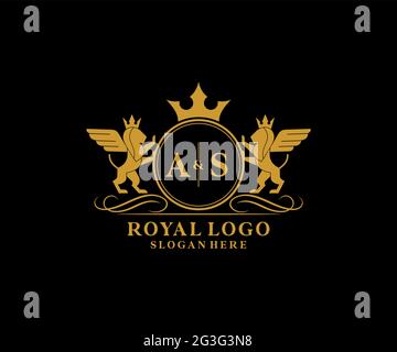 AS Letter Lion Royal Luxury Heraldic,Crest Logo template in vector art for Restaurant, Royalty, Boutique, Cafe, Hotel, Heraldic, Jewelry, Fashion and Stock Vector