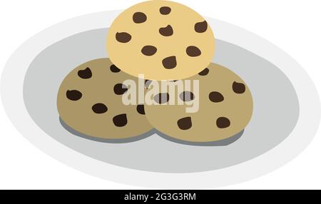 Vector illustration of a plate with chocolate chip cookies Stock Vector