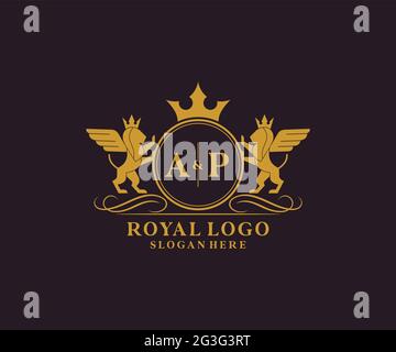 AP Letter Lion Royal Luxury Heraldic,Crest Logo template in vector art for Restaurant, Royalty, Boutique, Cafe, Hotel, Heraldic, Jewelry, Fashion and Stock Vector