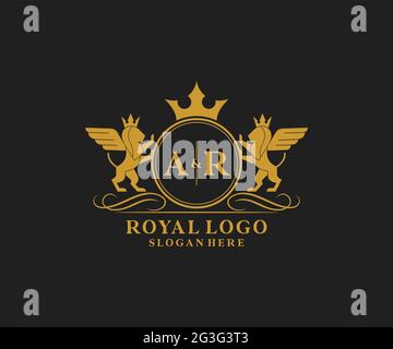 AR Letter Lion Royal Luxury Heraldic,Crest Logo template in vector art for Restaurant, Royalty, Boutique, Cafe, Hotel, Heraldic, Jewelry, Fashion and Stock Vector