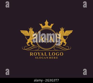 AA Letter Lion Royal Luxury Heraldic,Crest Logo template in vector art for Restaurant, Royalty, Boutique, Cafe, Hotel, Heraldic, Jewelry, Fashion and Stock Vector