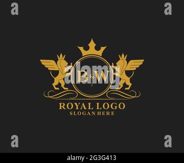 BW Letter Lion Royal Luxury Heraldic,Crest Logo template in vector art for Restaurant, Royalty, Boutique, Cafe, Hotel, Heraldic, Jewelry, Fashion and Stock Vector