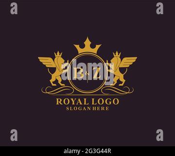 BZ Letter Lion Royal Luxury Heraldic,Crest Logo template in vector art for Restaurant, Royalty, Boutique, Cafe, Hotel, Heraldic, Jewelry, Fashion and Stock Vector