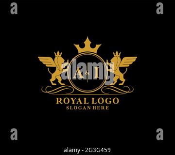 AI Letter Lion Royal Luxury Heraldic,Crest Logo template in vector art for Restaurant, Royalty, Boutique, Cafe, Hotel, Heraldic, Jewelry, Fashion and Stock Vector