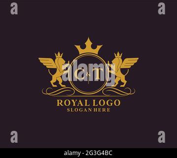 CT Letter Lion Royal Luxury Heraldic,Crest Logo template in vector art for Restaurant, Royalty, Boutique, Cafe, Hotel, Heraldic, Jewelry, Fashion and Stock Vector