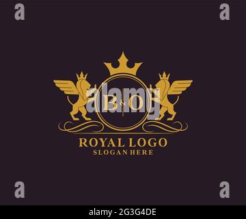 BO Letter Lion Royal Luxury Heraldic,Crest Logo template in vector art for Restaurant, Royalty, Boutique, Cafe, Hotel, Heraldic, Jewelry, Fashion and Stock Vector
