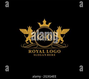 CQ Letter Lion Royal Luxury Heraldic,Crest Logo template in vector art for Restaurant, Royalty, Boutique, Cafe, Hotel, Heraldic, Jewelry, Fashion and Stock Vector