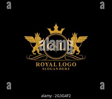 CL Letter Lion Royal Luxury Heraldic,Crest Logo template in vector art for Restaurant, Royalty, Boutique, Cafe, Hotel, Heraldic, Jewelry, Fashion and Stock Vector