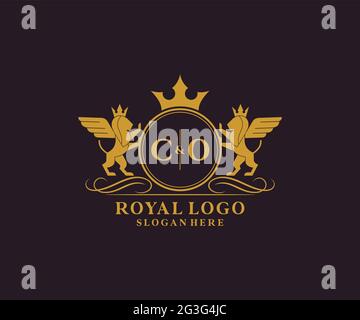 CO Letter Lion Royal Luxury Heraldic,Crest Logo template in vector art for Restaurant, Royalty, Boutique, Cafe, Hotel, Heraldic, Jewelry, Fashion and Stock Vector