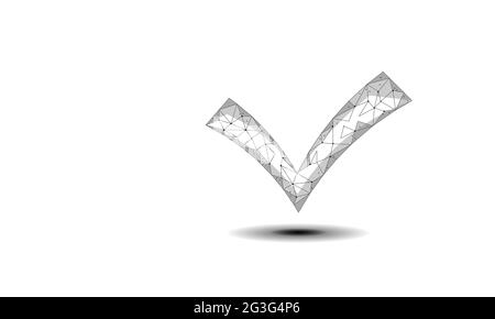 Low poly 3D check icon silhouette. Approved test correct right element concept design. One sketch doodle outline drawing vector illustration Stock Vector