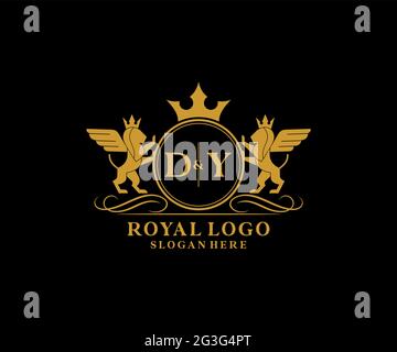 DY Letter Lion Royal Luxury Heraldic,Crest Logo template in vector art for Restaurant, Royalty, Boutique, Cafe, Hotel, Heraldic, Jewelry, Fashion and Stock Vector