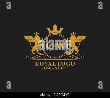 CW Letter Lion Royal Luxury Heraldic,Crest Logo template in vector art for Restaurant, Royalty, Boutique, Cafe, Hotel, Heraldic, Jewelry, Fashion and Stock Vector