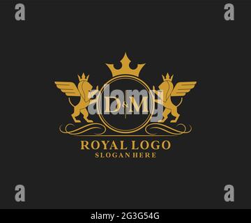 DM Letter Lion Royal Luxury Heraldic,Crest Logo template in vector art for Restaurant, Royalty, Boutique, Cafe, Hotel, Heraldic, Jewelry, Fashion and Stock Vector
