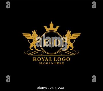 ED Letter Lion Royal Luxury Heraldic,Crest Logo template in vector art for Restaurant, Royalty, Boutique, Cafe, Hotel, Heraldic, Jewelry, Fashion and Stock Vector
