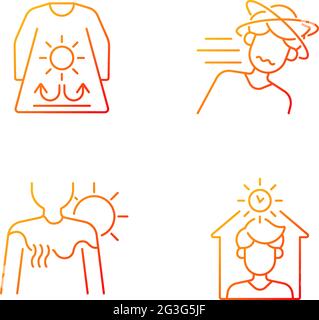 Sunstroke risk during summer gradient linear vector icons set Stock Vector