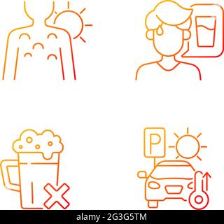 Sunstroke precaution gradient linear vector icons set Stock Vector