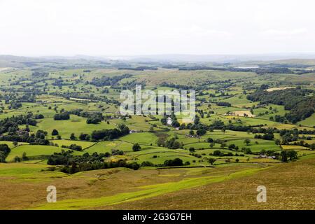 Fields around the town of Sedbergh in Cumbria, England. Sedbergh is in the Yorkshire Dales National Park.