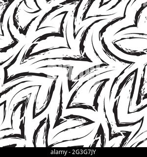 Vector seamless pattern of zigzags and corners in black isolated on white background.Vector seamless geometric pattern of abstract shapes from stripes Stock Vector