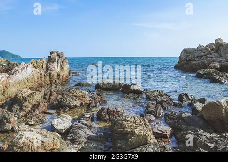 Scenery from the famous Viewpoint of Chao Lao beach named Lan Hin Krong in Chanthaburi province, Thailand. Stock Photo