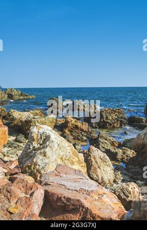 Scenery from the famous Viewpoint of Chao Lao beach named Lan Hin Krong in Chanthaburi province, Thailand. Stock Photo