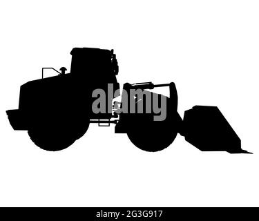 Silhouette of a bulldozer on a white background. Side view. Vector illustration. Stock Vector