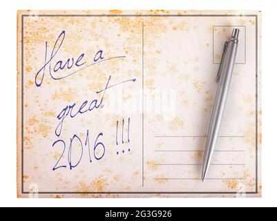 Old paper postcard - Have a great 2016 Stock Photo