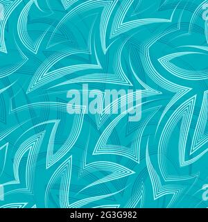 Vector linear seamless pattern of zigzags and corners in turquoise background.Vector seamless geometric pattern of abstract shapes from stripes and Stock Vector