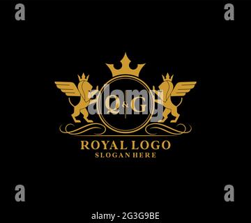 QG Letter Lion Royal Luxury Heraldic,Crest Logo template in vector art for Restaurant, Royalty, Boutique, Cafe, Hotel, Heraldic, Jewelry, Fashion and Stock Vector