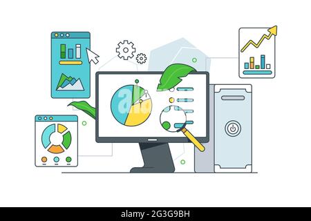 Data and analysis on digital device Stock Vector