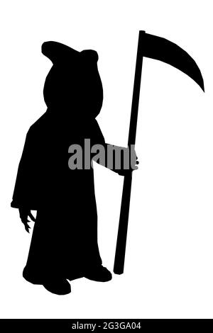 Silhouette of death with a scythe on a white background. Isometric view. Vector illustration. Stock Vector