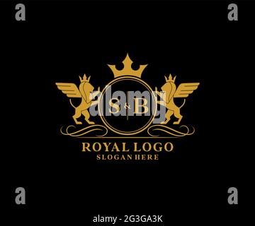 SB Letter Lion Royal Luxury Heraldic,Crest Logo template in vector art for Restaurant, Royalty, Boutique, Cafe, Hotel, Heraldic, Jewelry, Fashion and Stock Vector
