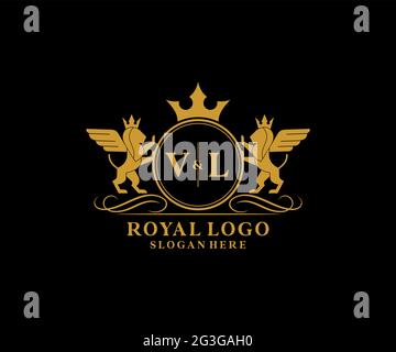 VL Letter Lion Royal Luxury Heraldic,Crest Logo template in vector art for Restaurant, Royalty, Boutique, Cafe, Hotel, Heraldic, Jewelry, Fashion and Stock Vector