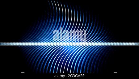 Digitally generated image of blue wavy light trails against black background