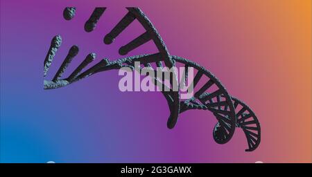 Digitally generated image of dna structure against colorful gradient background Stock Photo