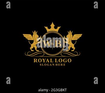 WB Letter Lion Royal Luxury Heraldic,Crest Logo template in vector art for Restaurant, Royalty, Boutique, Cafe, Hotel, Heraldic, Jewelry, Fashion and Stock Vector