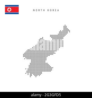 Square dots pattern map of North Korea. North Korean dotted pixel map with national flag isolated on white background. Vector illustration. Stock Vector