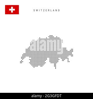 Square dots pattern map of Switzerland. Swiss dotted pixel map with national flag isolated on white background. Vector illustration. Stock Vector