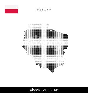 Square dots pattern map of Poland. Polish dotted pixel map with national flag isolated on white background. Vector illustration. Stock Vector