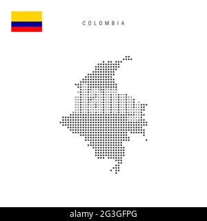 Square dots pattern map of Colombia. Colombian dotted pixel map with national flag isolated on white background. Vector illustration. Stock Vector