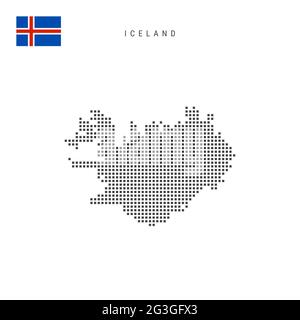 Square dots pattern map of Iceland. Icelandic dotted pixel map with national flag isolated on white background. Vector illustration. Stock Vector