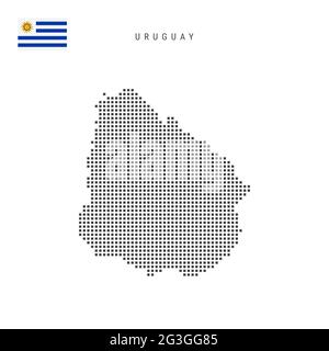 Square dots pattern map of Uruguay. Uruguayan dotted pixel map with national flag isolated on white background. Vector illustration. Stock Vector
