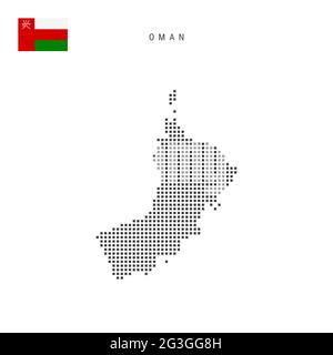 Square dots pattern map of Oman. Omani dotted pixel map with national flag isolated on white background. Vector illustration. Stock Vector