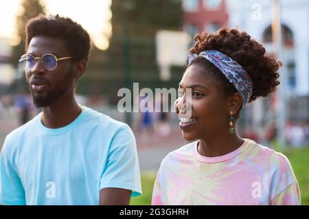 African young couple spending time together in the city Stock Photo