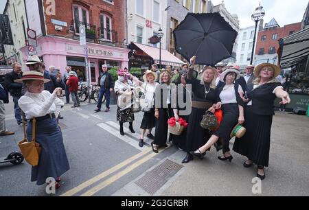 People celebrating Bloomsday in Duke Street Dublin. Picture date ...