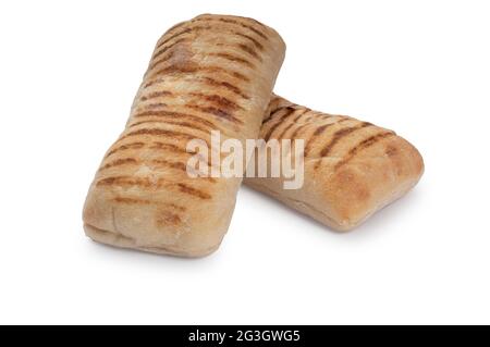Studio shot of panini rolls cut out against a white background - John Gollop Stock Photo