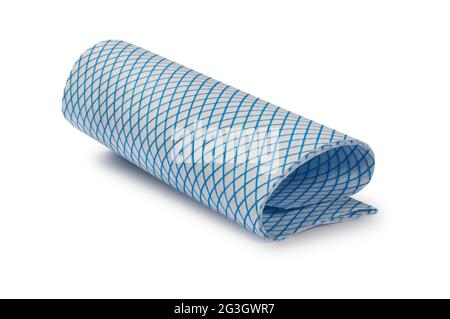Studio shot of blue and white kitchen cleaning cloths cut out against a white background - John Gollop Stock Photo