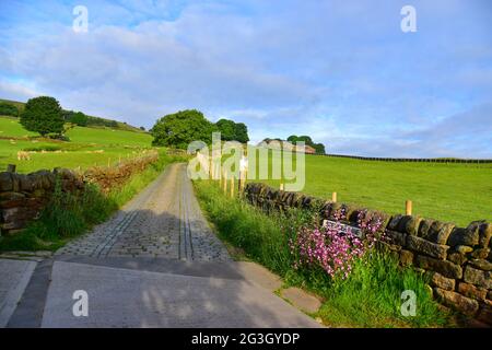 Spencer Lane, Cobbled Street, Old Chamber, Hebden Bridge, Calderdale, West Yorkshire Stock Photo