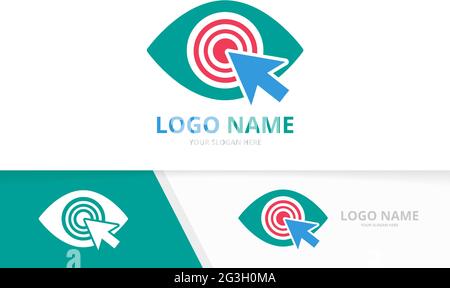 Vector eye and cursor logo combination. Unique click logotype design template. Stock Vector