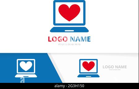 Vector heart and notebook logo combination. Love and laptop logotype design template. Stock Vector