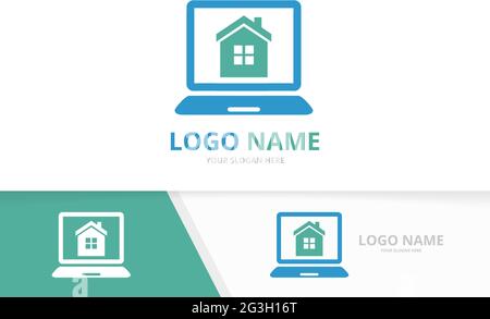 Real estate and notebook logo combination. House and laptop logotype design template. Stock Vector